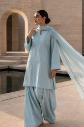 Elegant Women –Iced Sky Blue 2PC Premium Cotton Set (RTW | Summer Drop 06)