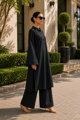 Elegant Women – Soft Power Midnight Ash Black 2PC Premium Cotton Set (RTW | Summer Drop 05)
