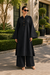 Elegant Women – Soft Power Midnight Ash Black 2PC Premium Cotton Set (RTW | Summer Drop 05)