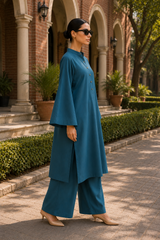 Elegant Women – Soft Power Deep Teal 2PC Premium Cotton Set (RTW | Summer Drop 05)