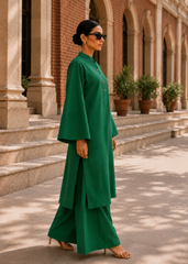 Elegant Women – Soft Power Emerald Deep Green 2PC Premium Cotton Set (RTW | Summer Drop 05)