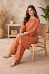 Terracotta Floral Lawn Suit – Iris Bloom- Summer Edit '26