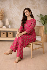 Berry Pink Floral Lawn Suit – Iris Bloom- Summer Edit '26