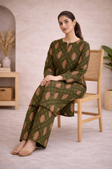 Mehndi Green Printed Lawn Suit – Rang-e-Noor - Summer Edit '26