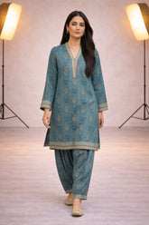 Deep Teal Wild Petals Lawn Suit – Summer Edit '26