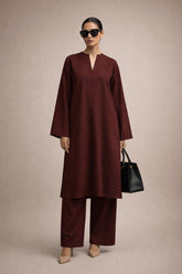 Elegant Women – Deep Garnet Premium Cotton 2PC Set-RTW | DROP-04