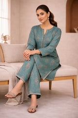 Teal Wild Petals Printed Lawn Suit – Summer Edit '26
