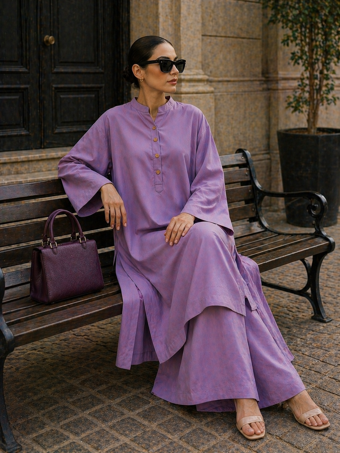 Elegant Women – Soft Power Deep Mauve Mist 2PC Premium Cotton Set (RTW | Summer Drop 05)