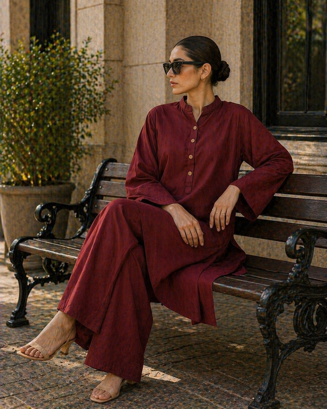 Elegant Women – Soft Power Cherry Wood Maroon 2PC Premium Cotton Set (RTW | Summer Drop 05)