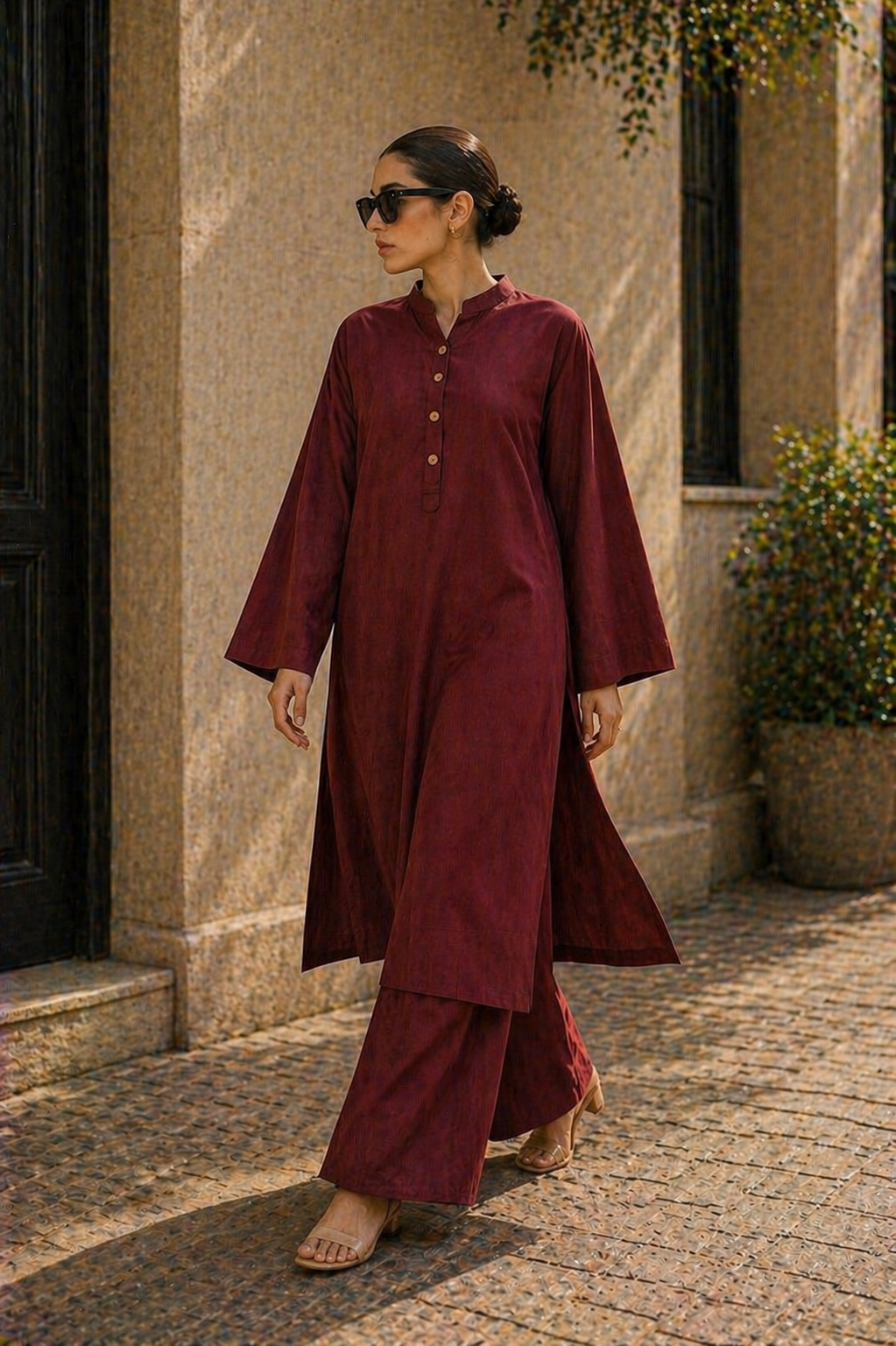 Elegant Women – Soft Power Cherry Wood Maroon 2PC Premium Cotton Set (RTW | Summer Drop 05)