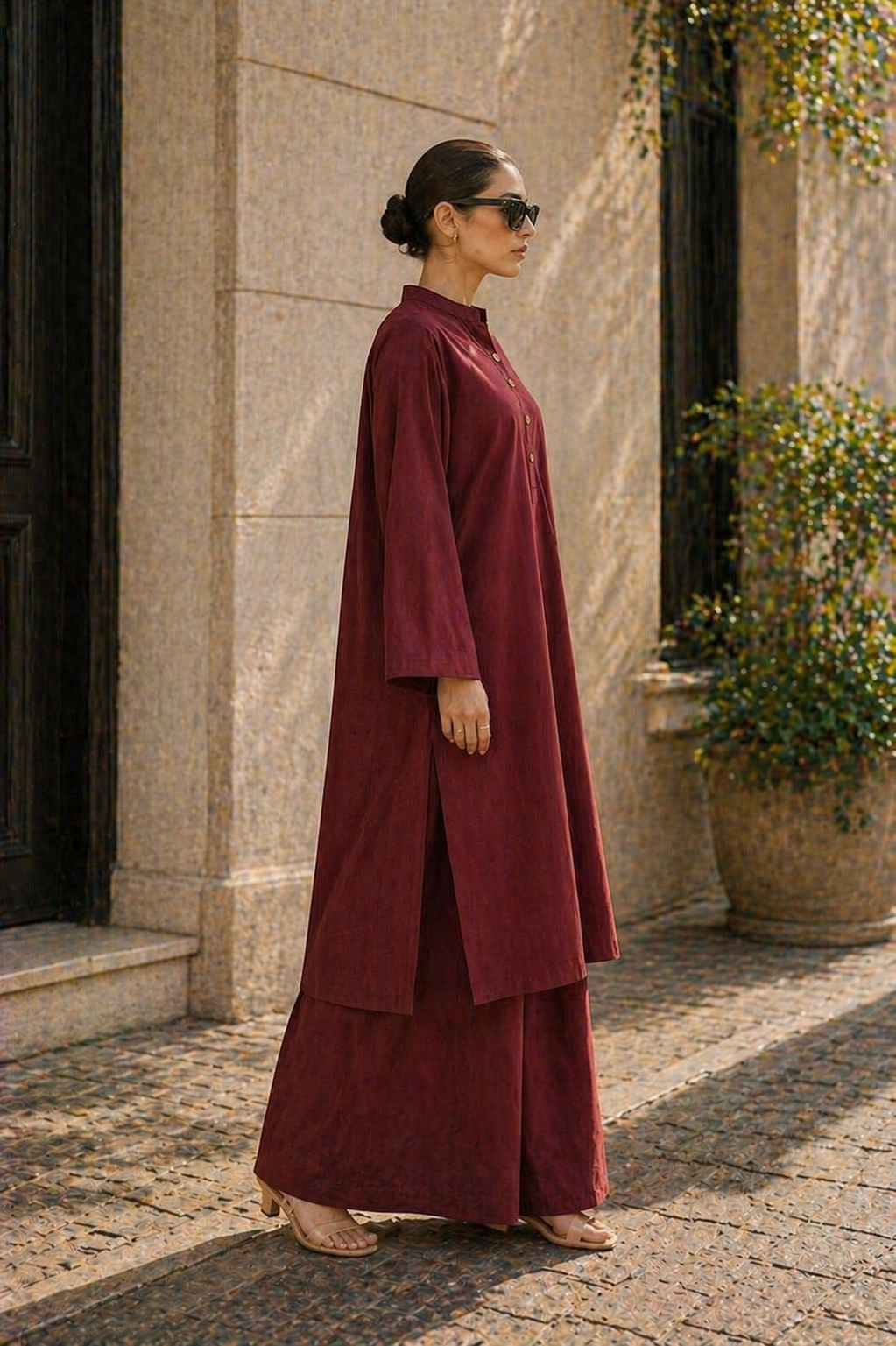 Elegant Women – Soft Power Cherry Wood Maroon 2PC Premium Cotton Set (RTW | Summer Drop 05)