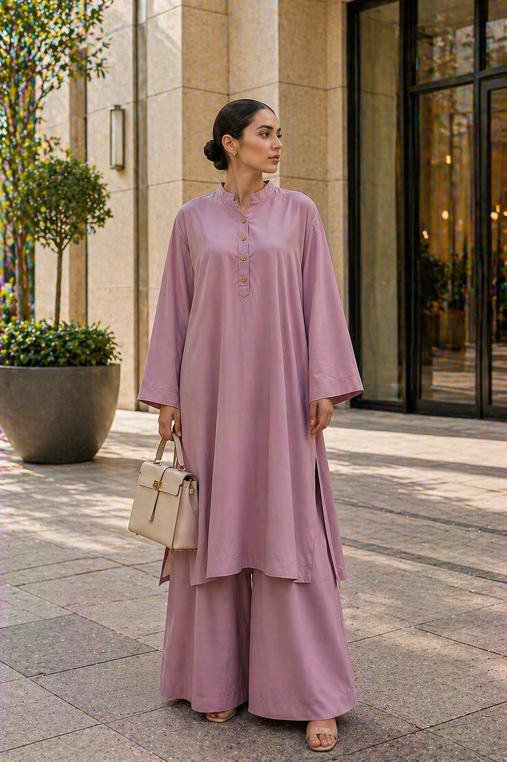 Elegant Women – Soft Power Powdered Rose 2PC Premium Cotton Set (RTW | Summer Drop 05)