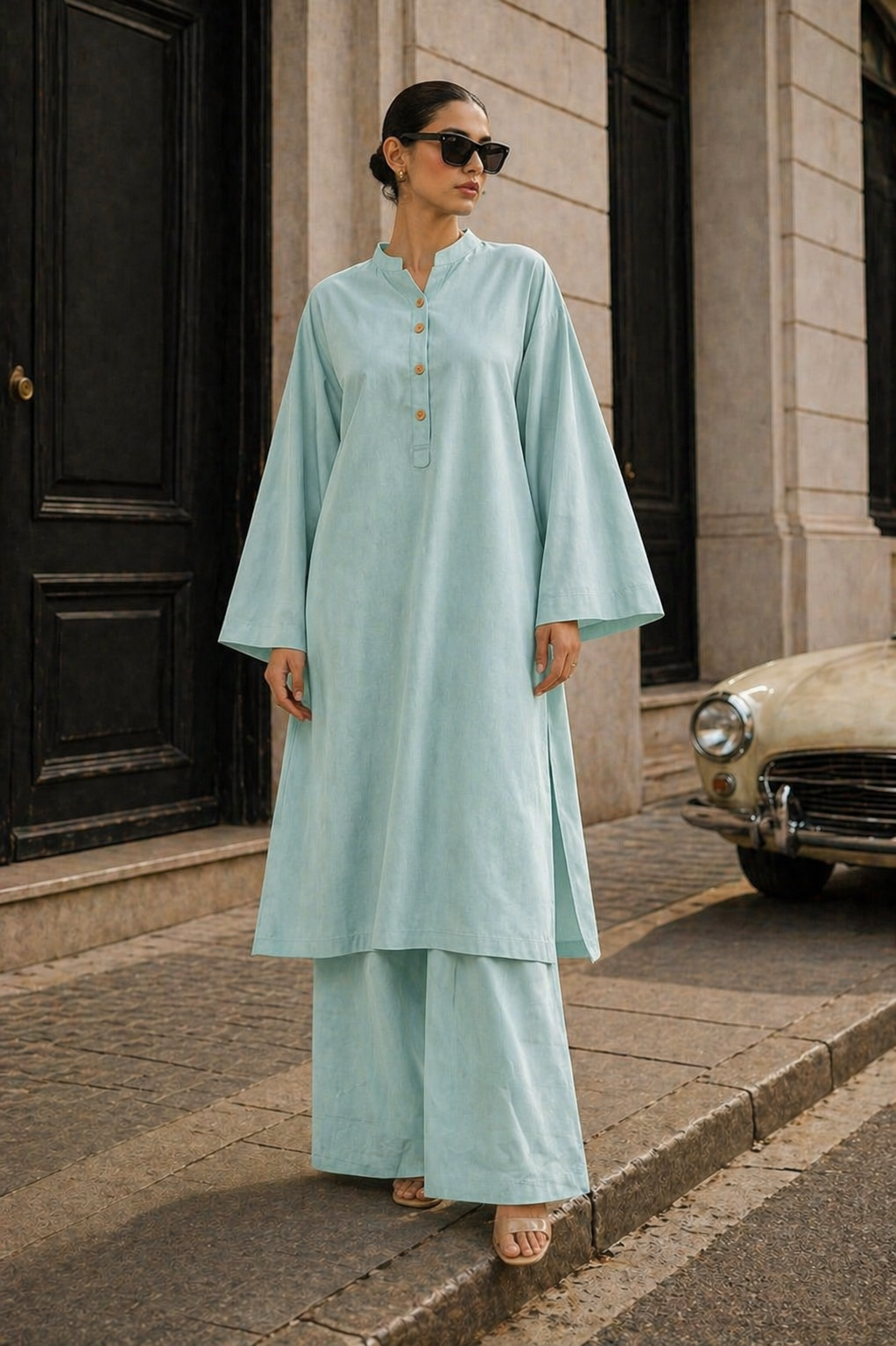 Elegant Women – Soft Power Aqua Glass 2PC Premium Cotton Set (RTW | Summer Drop 05)