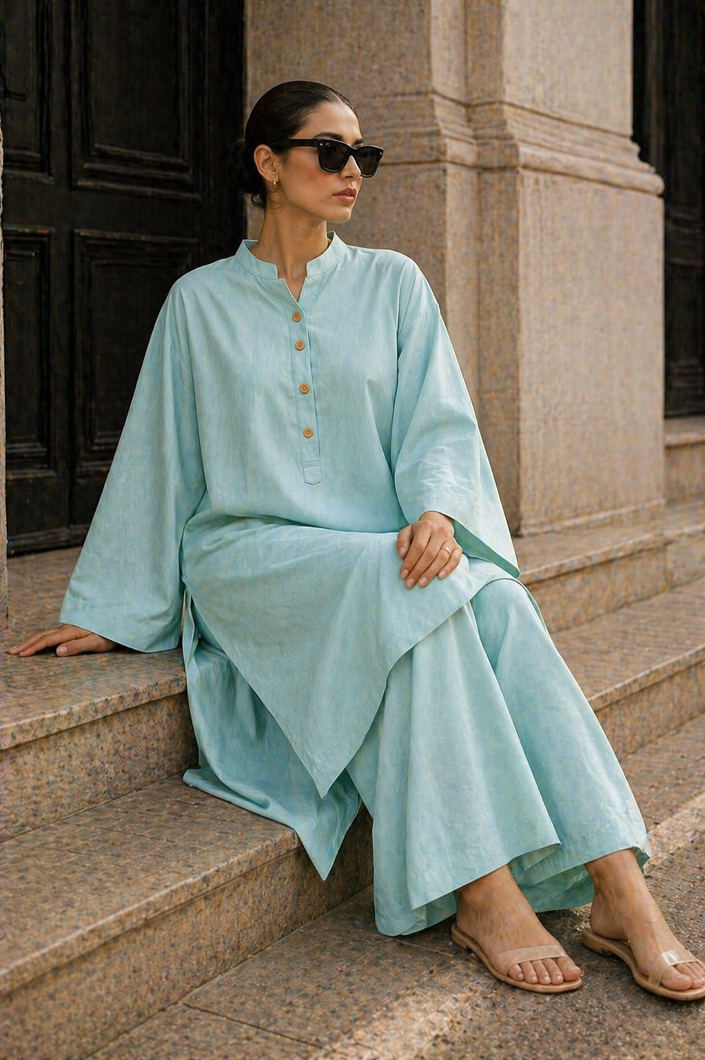 Elegant Women – Soft Power Aqua Glass 2PC Premium Cotton Set (RTW | Summer Drop 05)