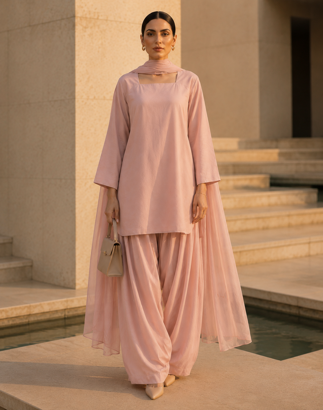 Elegant Women –Powdered Rose 2PC Premium Cotton Set (RTW | Summer Drop 06)