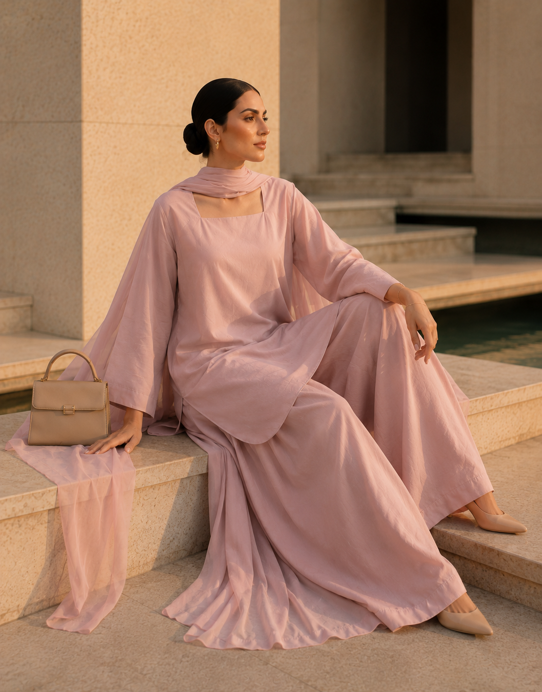Elegant Women –Powdered Rose 2PC Premium Cotton Set (RTW | Summer Drop 06)