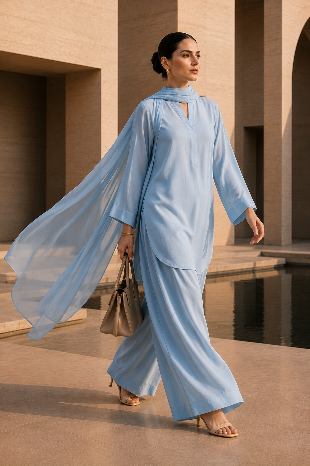 Elegant Women –Cloud Blue Mist 2PC Premium Cotton Set (RTW | Summer Drop 06)