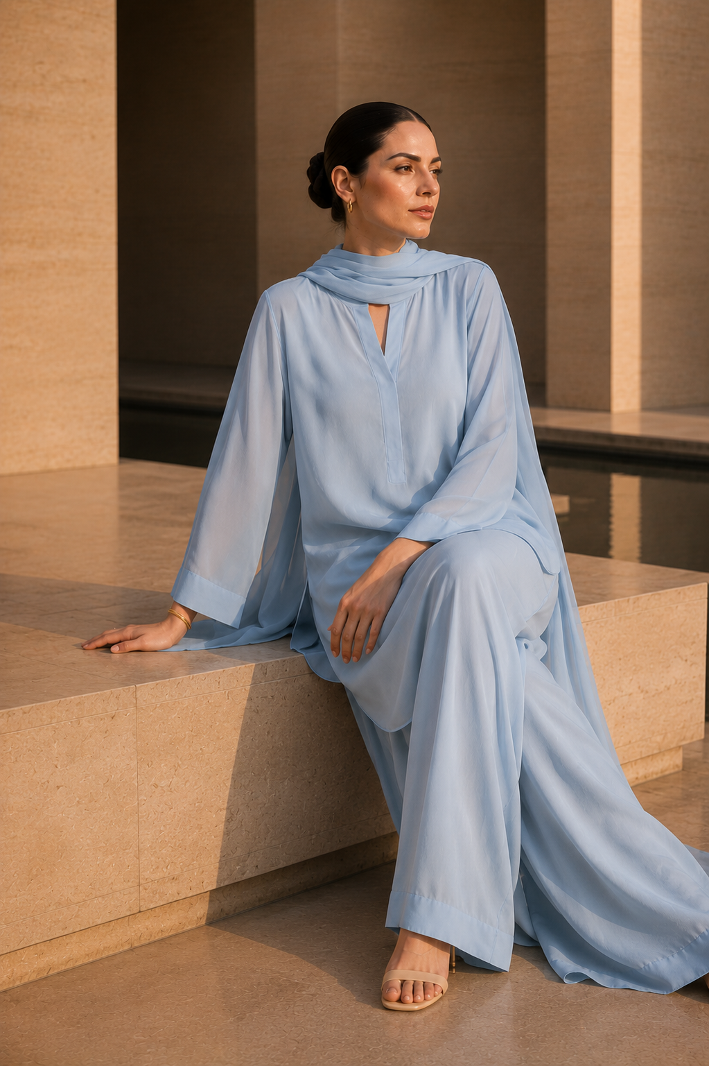 Elegant Women –Cloud Blue Mist 2PC Premium Cotton Set (RTW | Summer Drop 06)