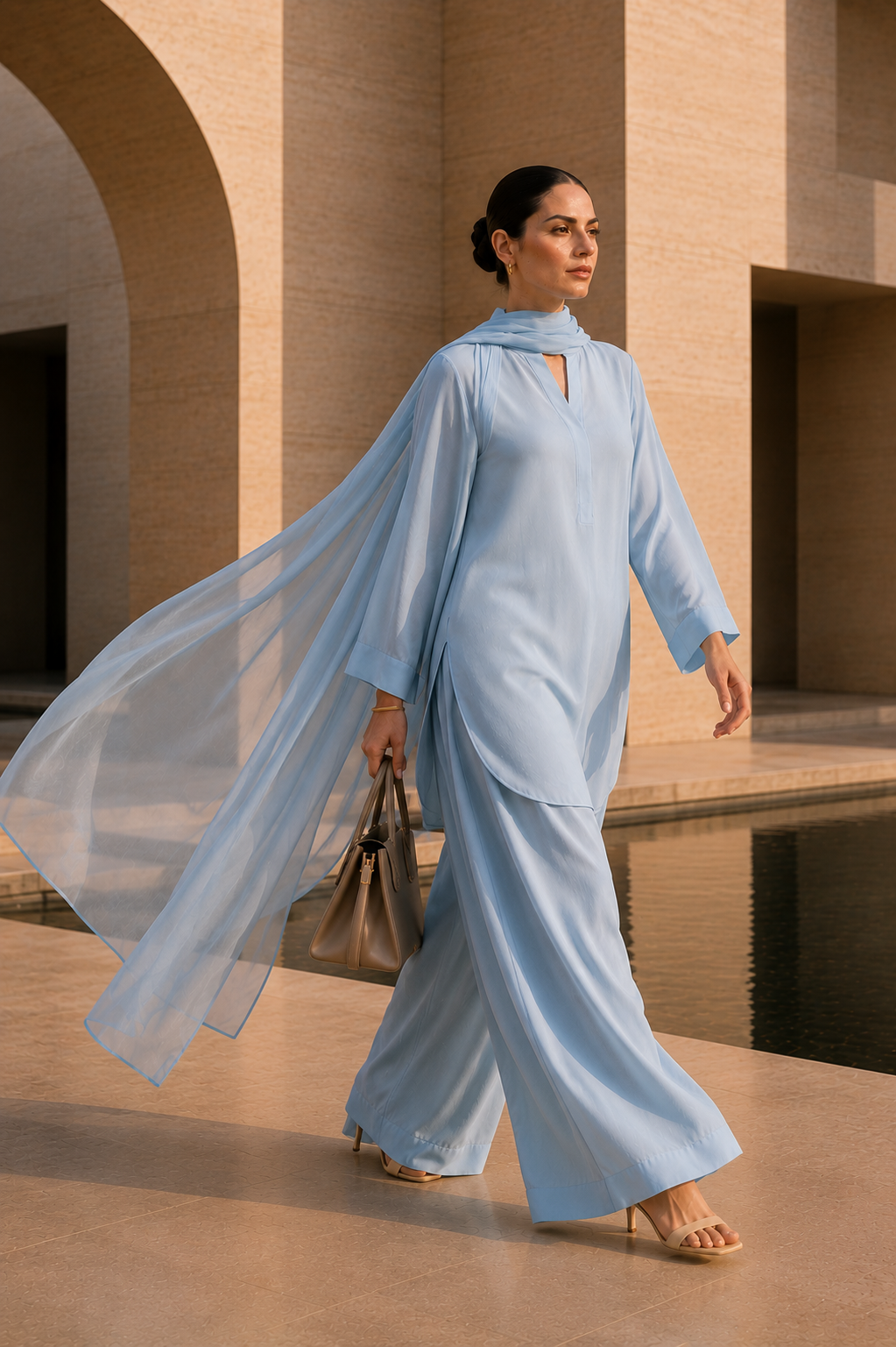 Elegant Women –Cloud Blue Mist 2PC Premium Cotton Set (RTW | Summer Drop 06)