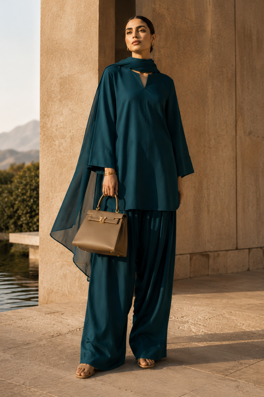 Elegant Women-Teal Blue 2PC Premium Cotton Set (RTW | Summer Drop 06)