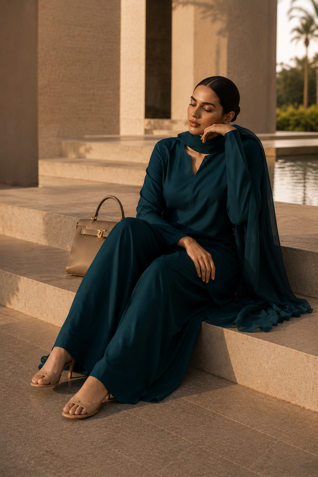 Elegant Women-Teal Blue 2PC Premium Cotton Set (RTW | Summer Drop 06)