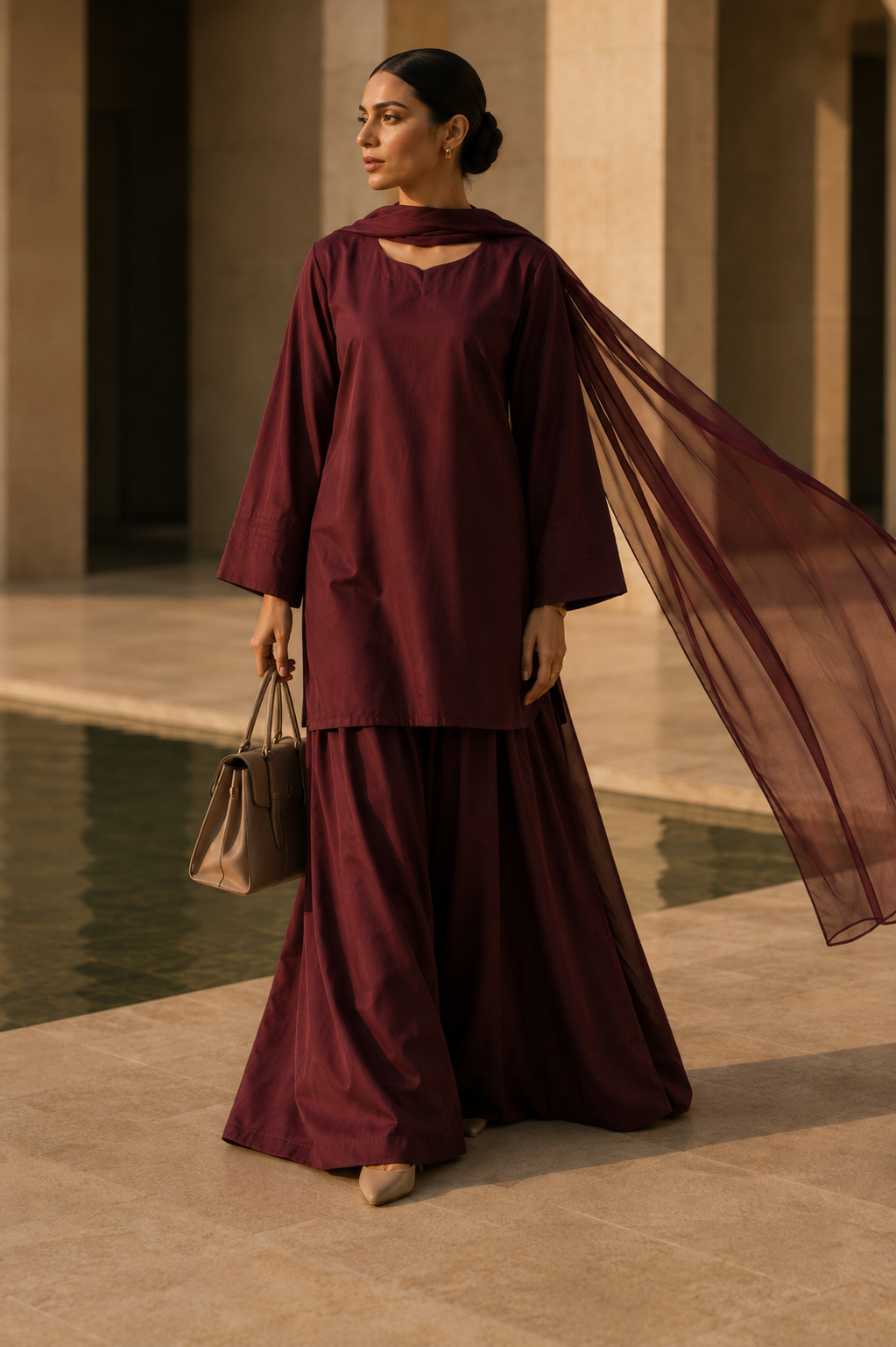 Elegant Women – Burgundy Maroon 2PC Premium Cotton Set (RTW | Summer Drop 06)