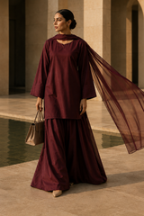 Elegant Women – Burgundy Maroon 2PC Premium Cotton Set (RTW | Summer Drop 06)