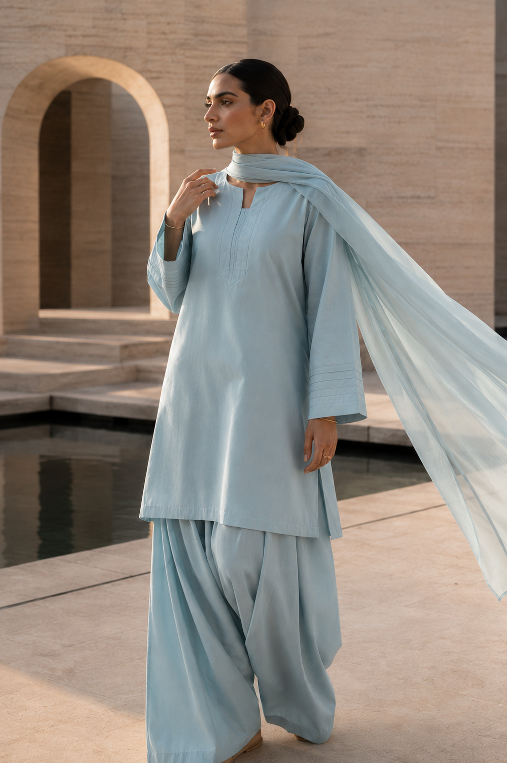 Elegant Women –Iced Sky Blue 2PC Premium Cotton Set (RTW | Summer Drop 06)