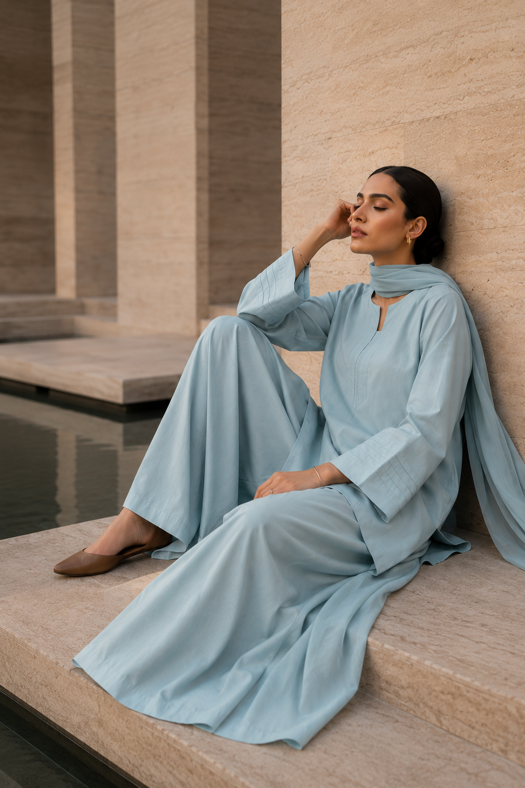 Elegant Women –Iced Sky Blue 2PC Premium Cotton Set (RTW | Summer Drop 06)
