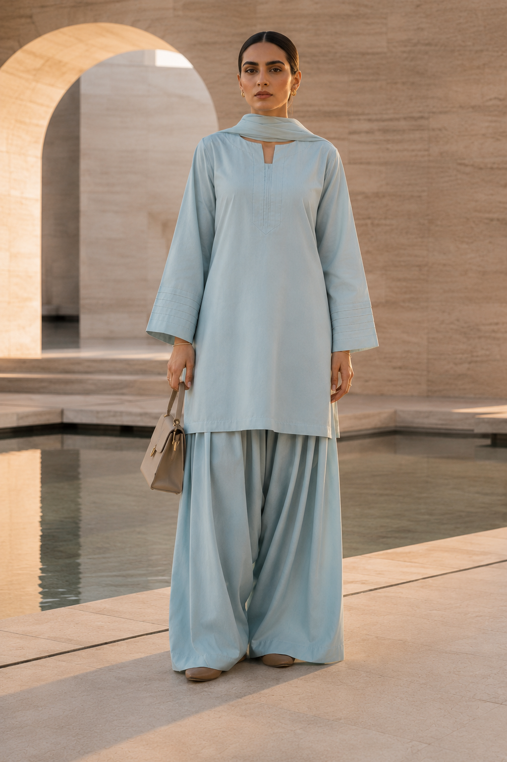 Elegant Women –Iced Sky Blue 2PC Premium Cotton Set (RTW | Summer Drop 06)