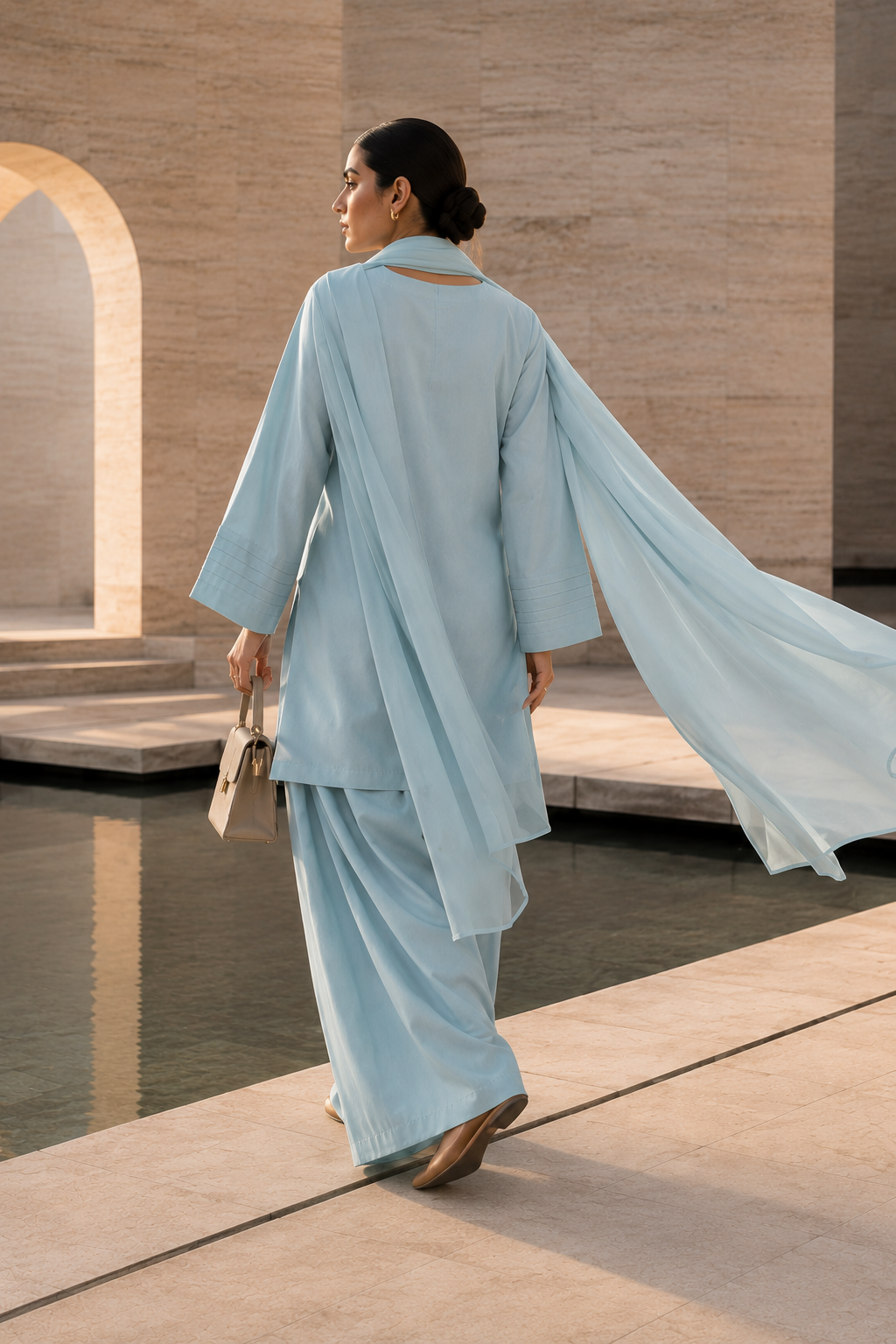 Elegant Women –Iced Sky Blue 2PC Premium Cotton Set (RTW | Summer Drop 06)
