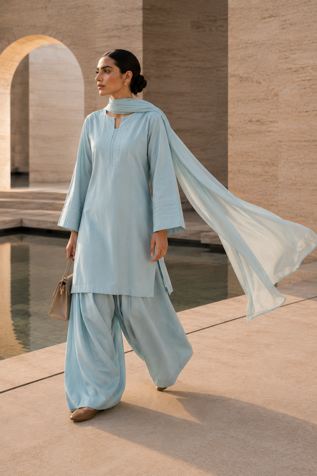 Elegant Women –Iced Sky Blue 2PC Premium Cotton Set (RTW | Summer Drop 06)