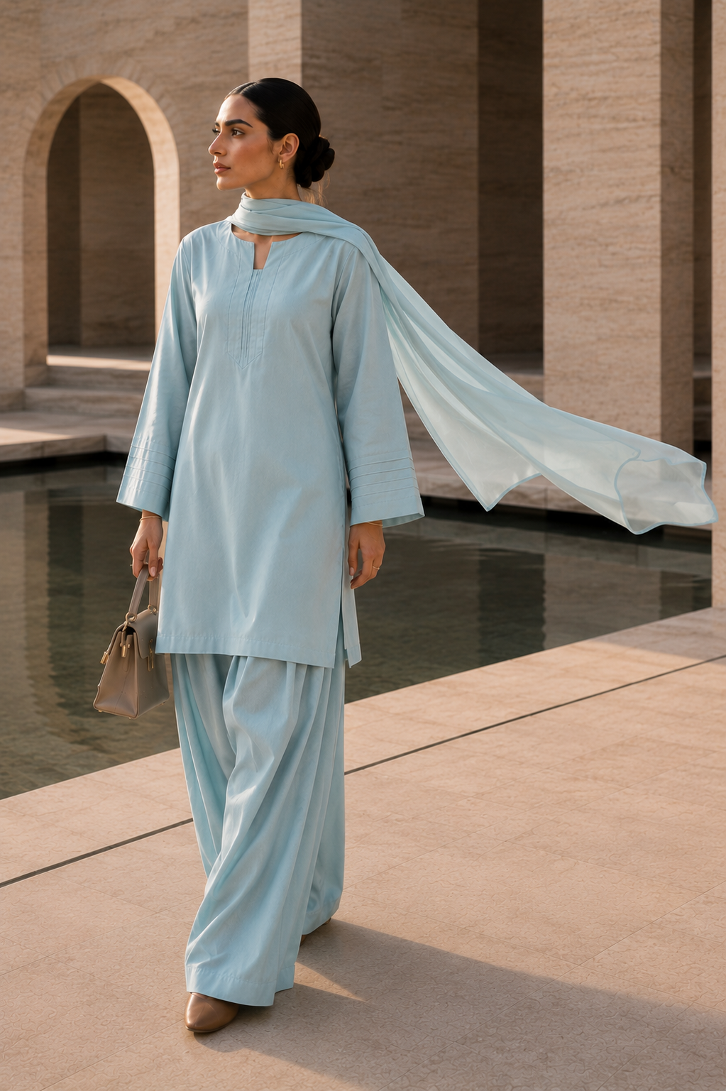 Elegant Women –Iced Sky Blue 2PC Premium Cotton Set (RTW | Summer Drop 06)