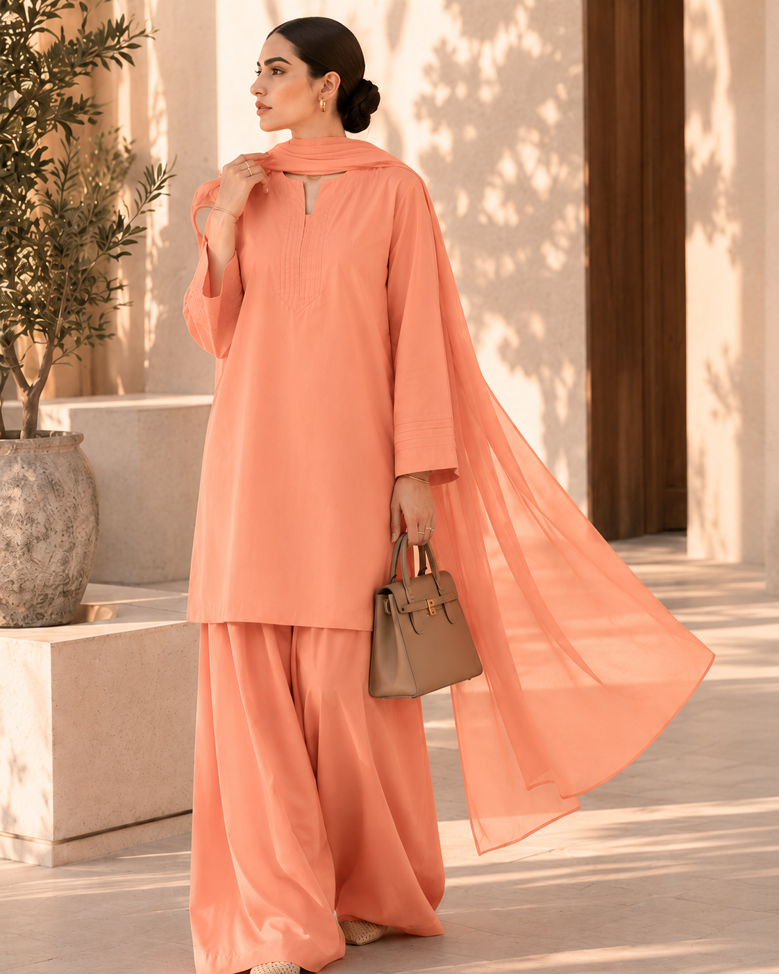 Elegant Women – Sunset Apricot 2PC Premium Cotton Set (RTW | Summer Drop 06)