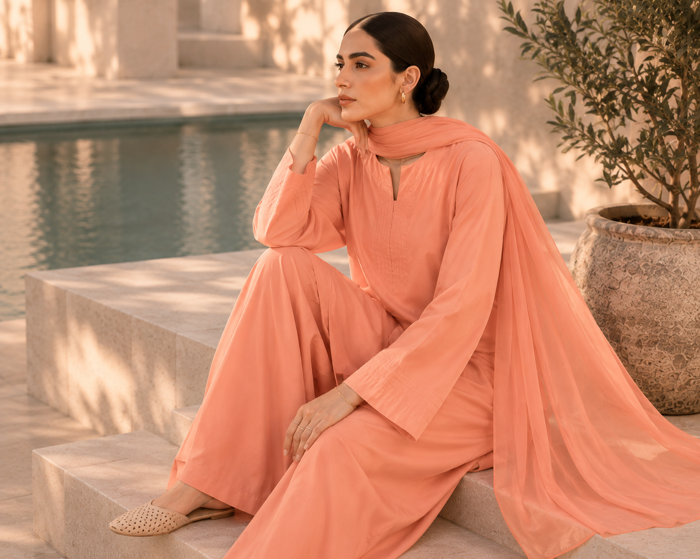 Elegant Women – Sunset Apricot 2PC Premium Cotton Set (RTW | Summer Drop 06)