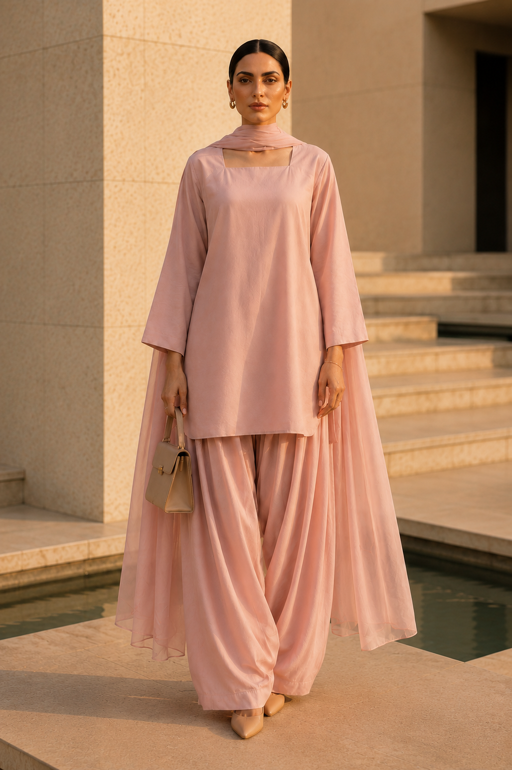 Elegant Women –Powdered Rose 2PC Premium Cotton Set (RTW | Summer Drop 06)
