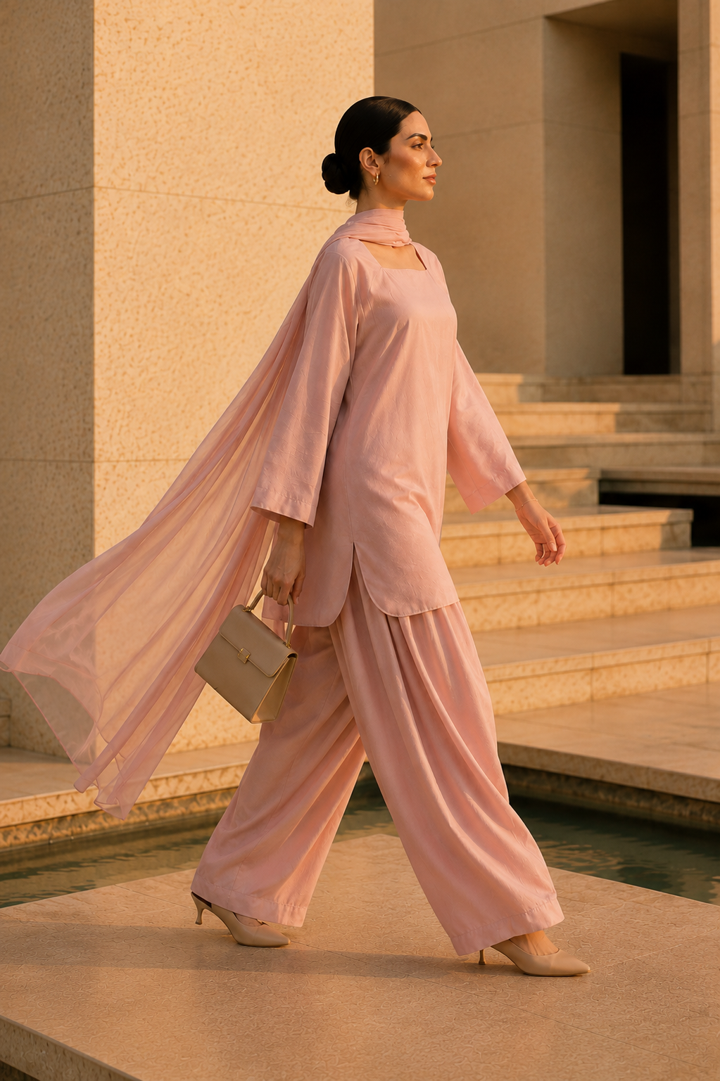 Elegant Women –Powdered Rose 2PC Premium Cotton Set (RTW | Summer Drop 06)