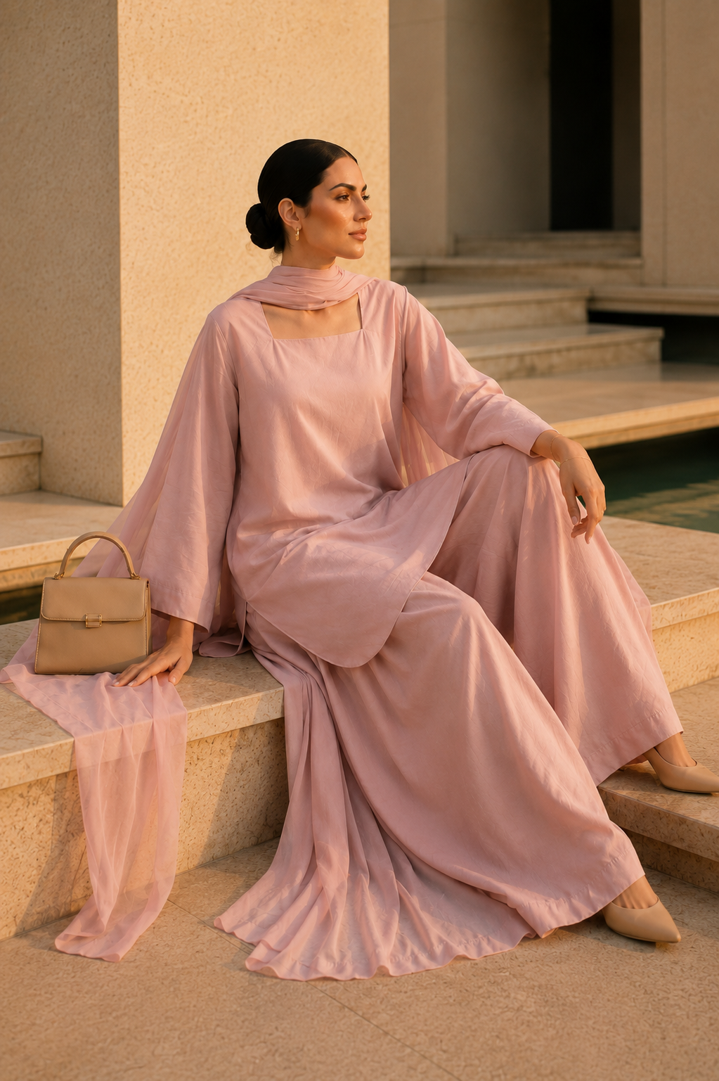 Elegant Women –Powdered Rose 2PC Premium Cotton Set (RTW | Summer Drop 06)
