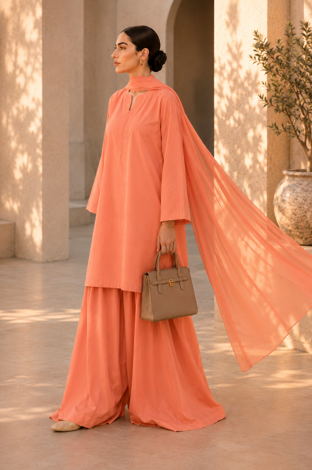 Elegant Women – Sunset Apricot 2PC Premium Cotton Set (RTW | Summer Drop 06)