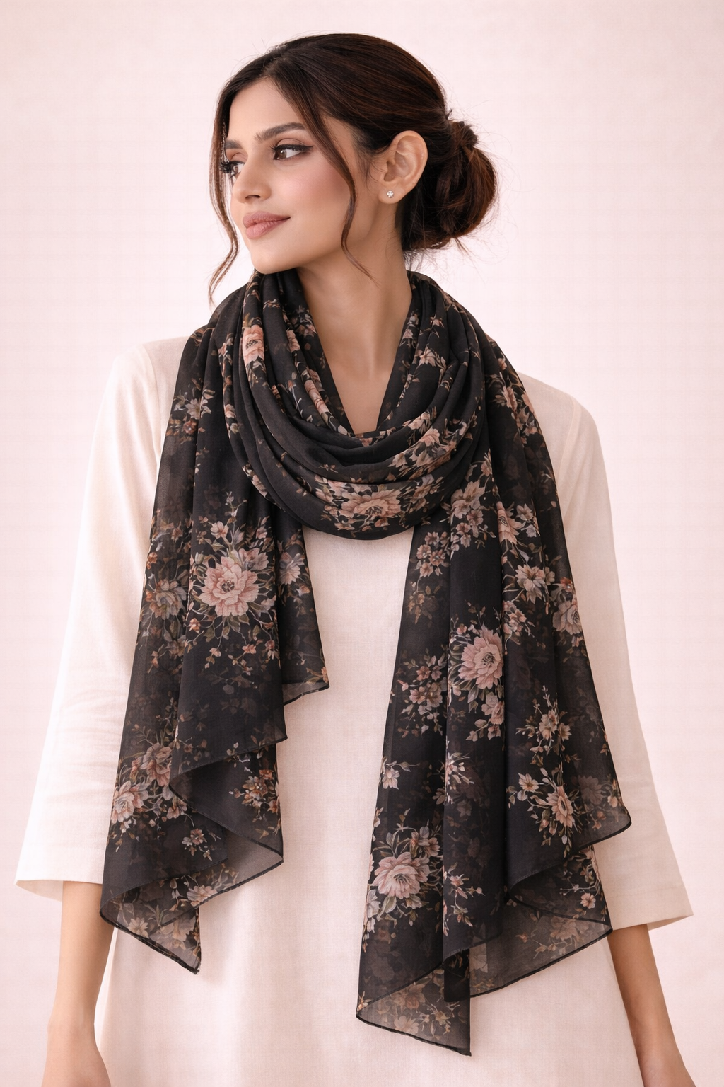 Ash Black Floral Scarf