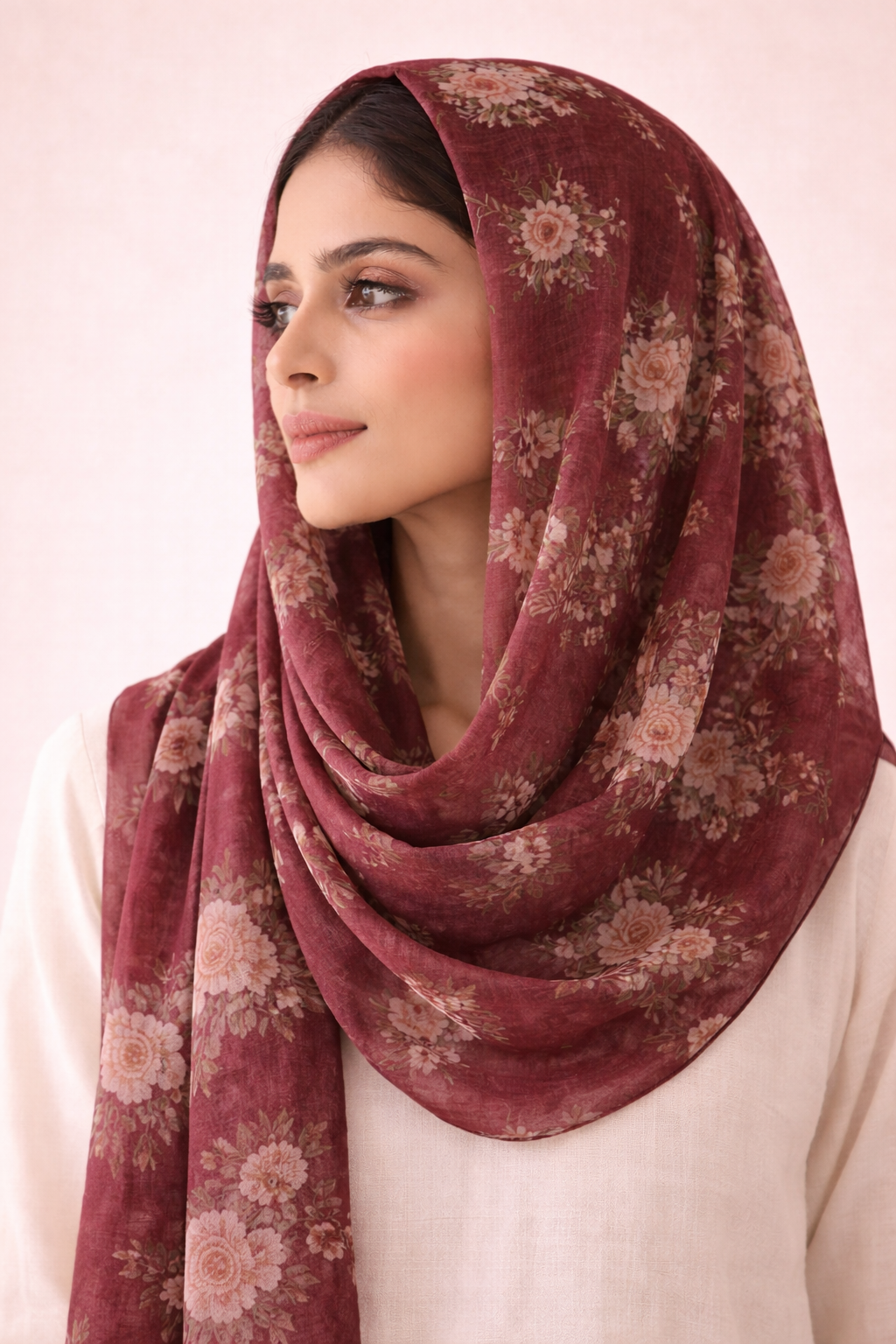 Deep Garnet Floral Scarf