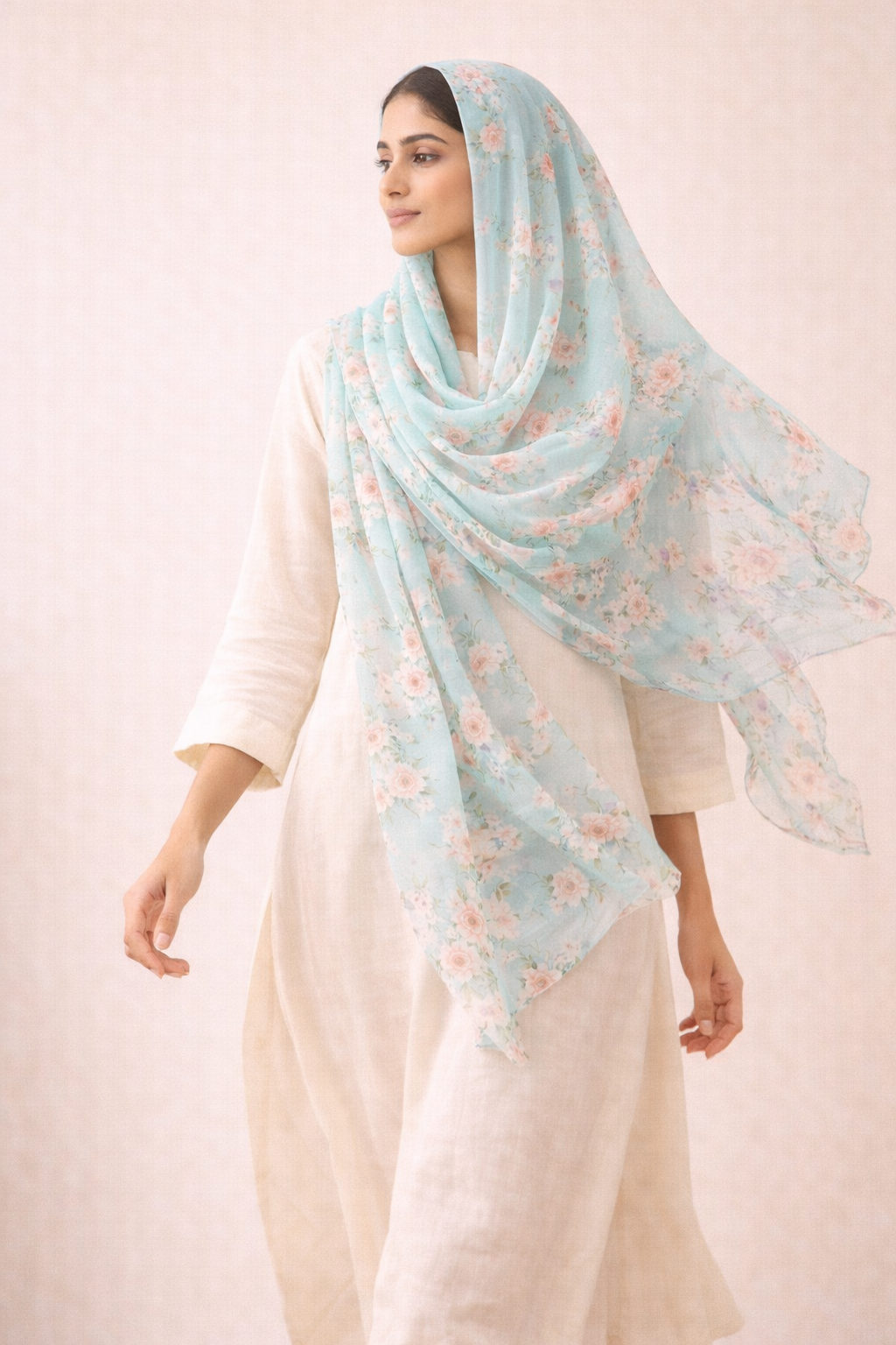 Aqua Glass Floral Scarf