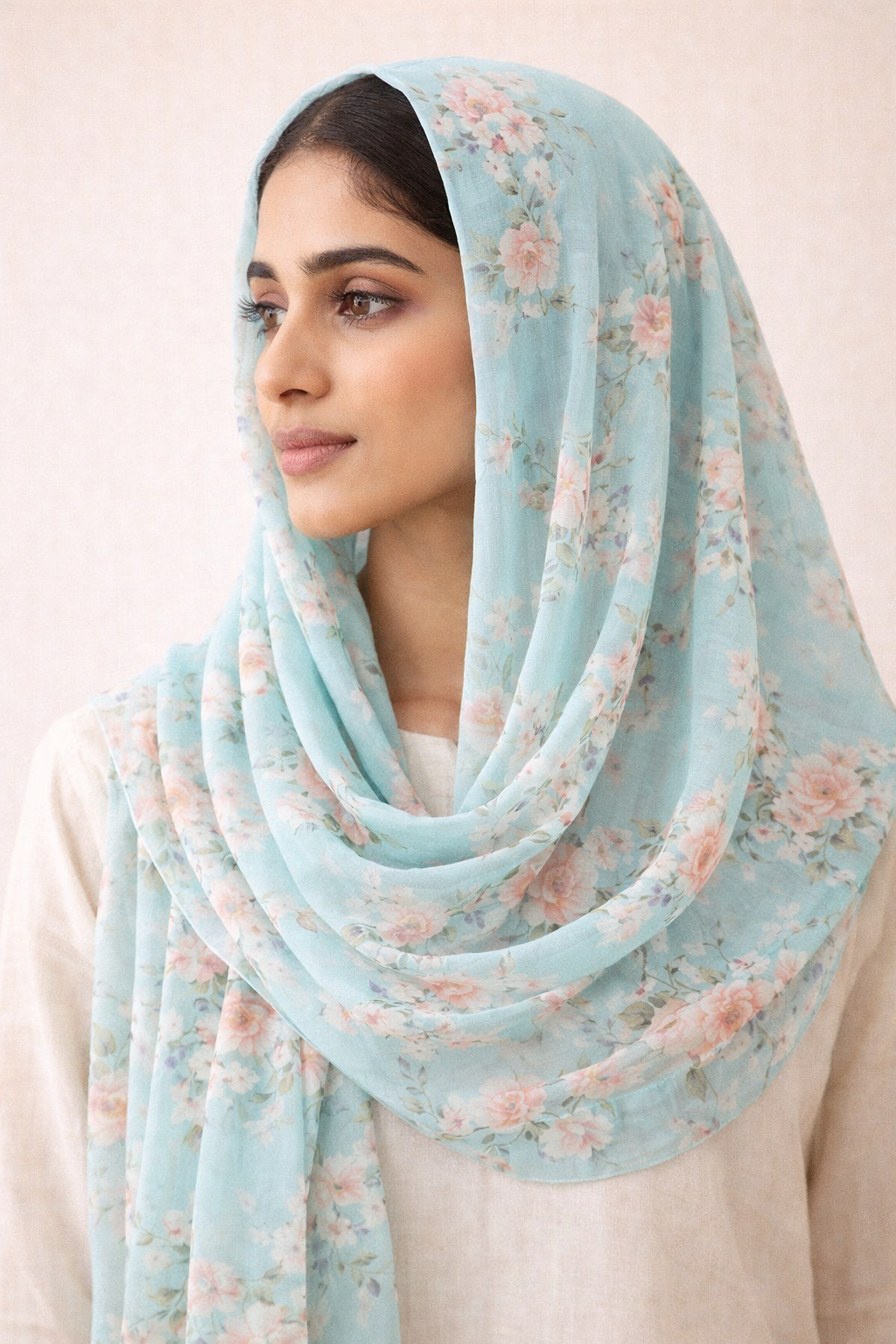Aqua Glass Floral Scarf