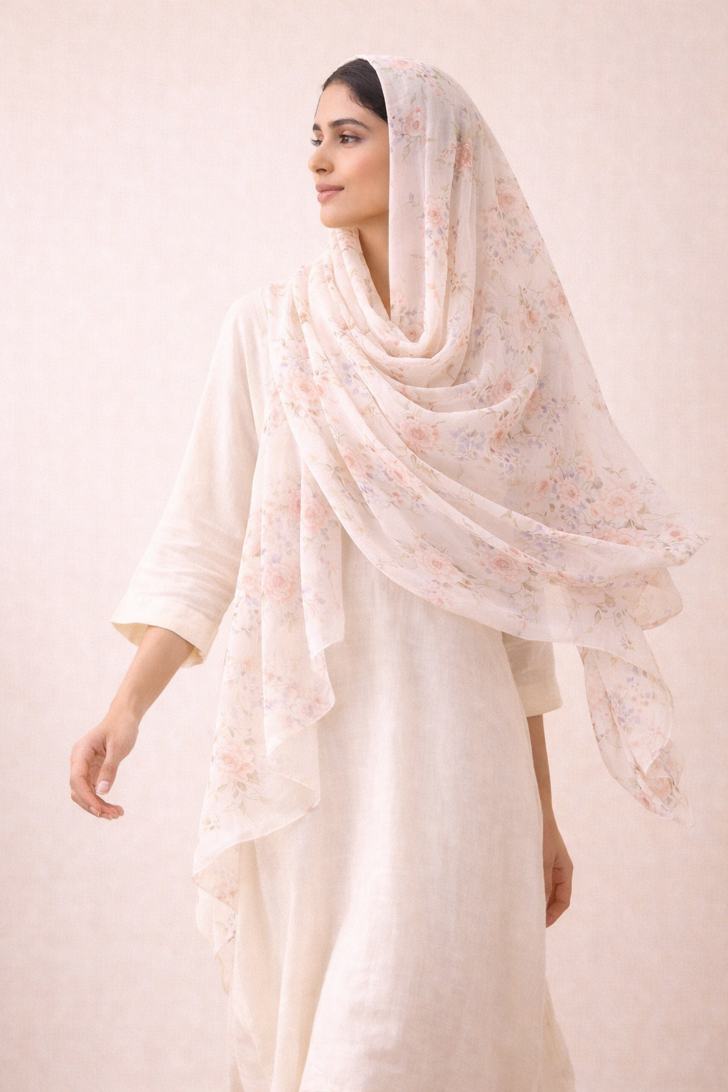 Chantilly Cream Floral Scarf
