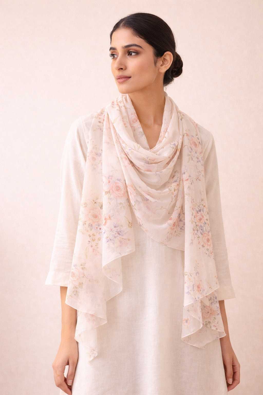 Chantilly Cream Floral Scarf