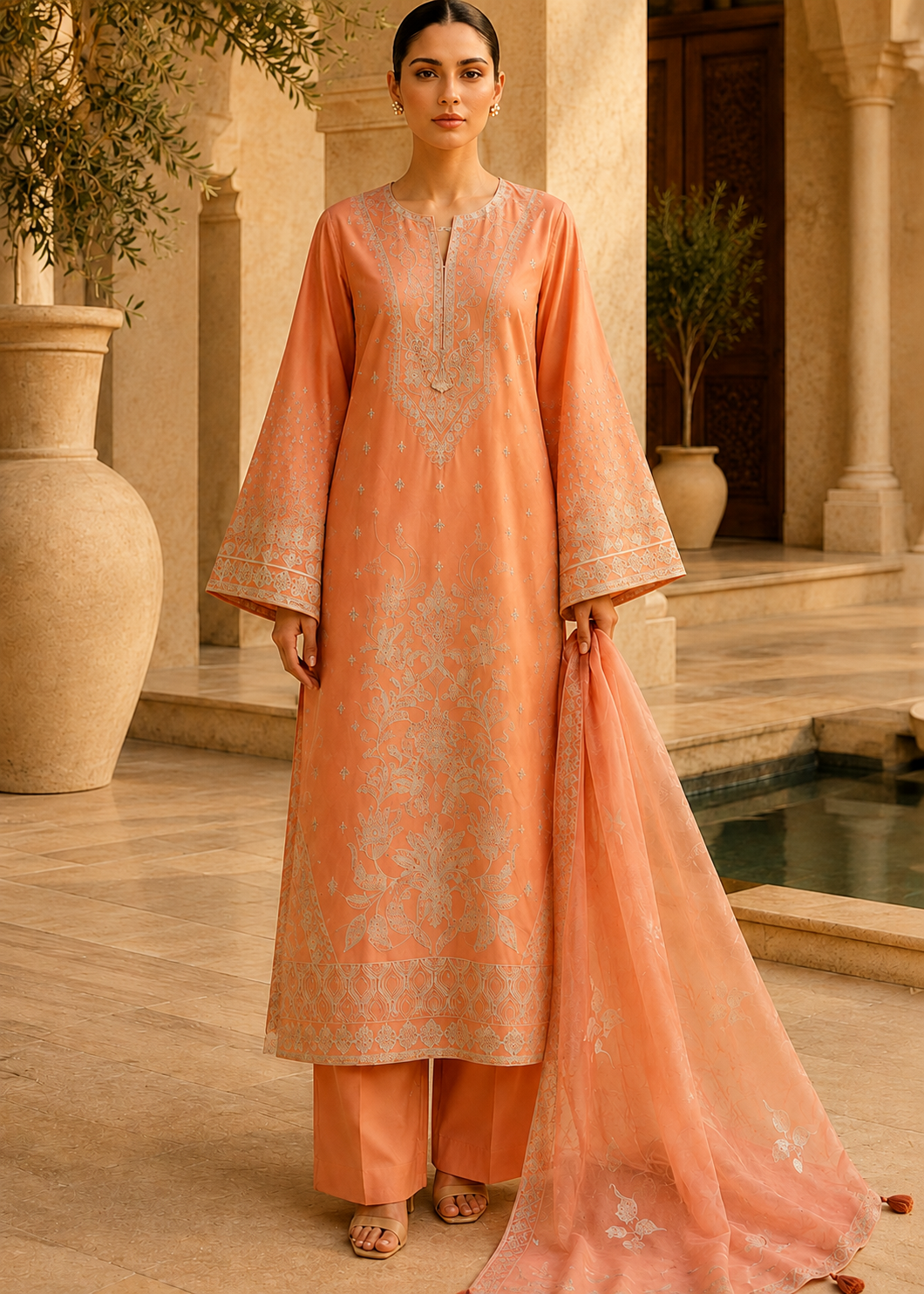 Soraya – Apricot Glow l RTW I 3PC-Embroidered I Drop07)
