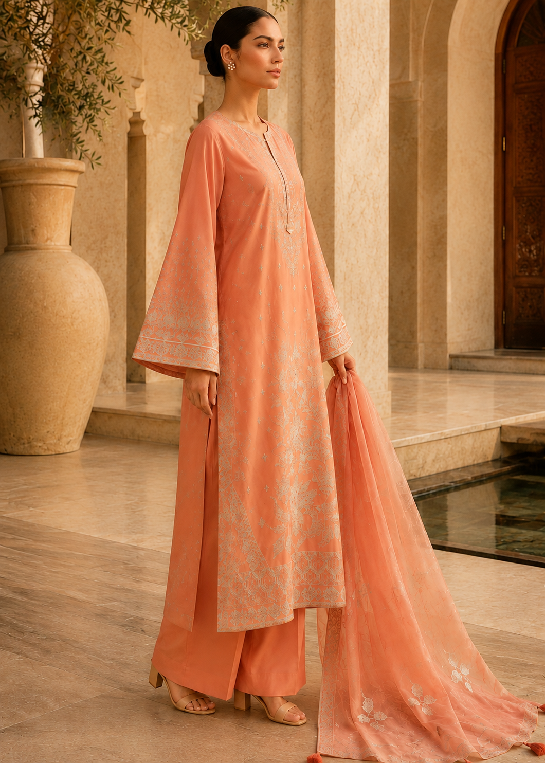 Soraya – Apricot Glow l RTW I 3PC-Embroidered I Drop07)