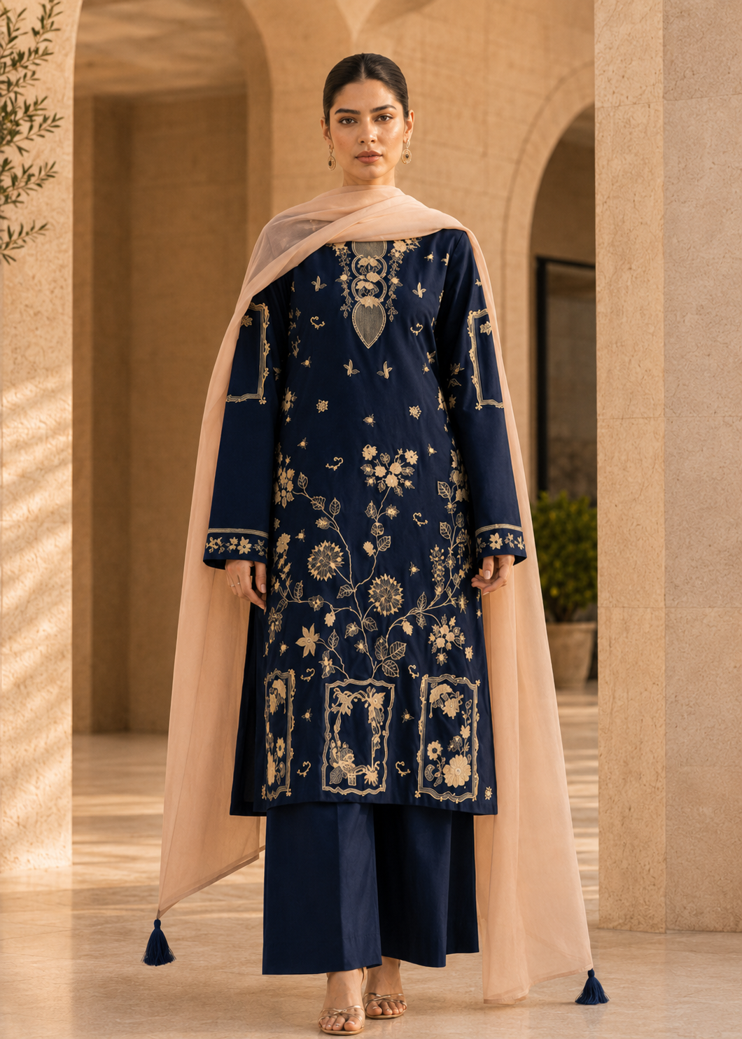 Nayab – Midnight Blue l RTW I 3PC-Embroided I Drop07)