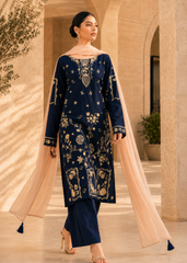 Nayab – Midnight Blue l RTW I 3PC-Embroided I Drop07)