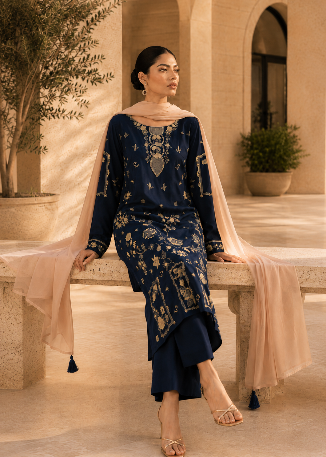 Nayab – Midnight Blue l RTW I 3PC-Embroided I Drop07)
